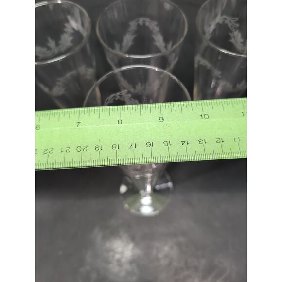 Chintz Etched Pilsner Glasses Set of 4, 10 oz Footed Glasses, Glassware, Flaw - Picture 10 of 11